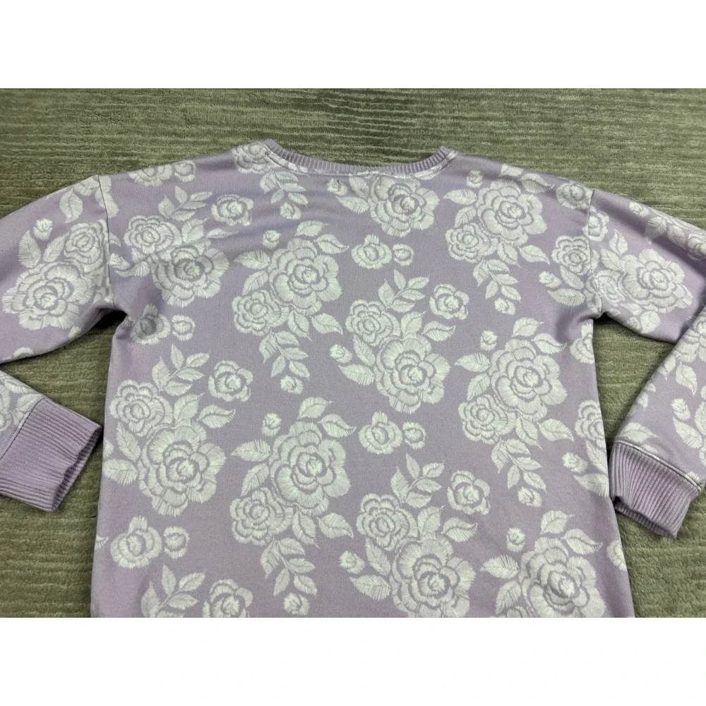 LC Lauren Conrad Sweatshirt Women Small Purple Floral Rose Sleepwear Top Relaxed